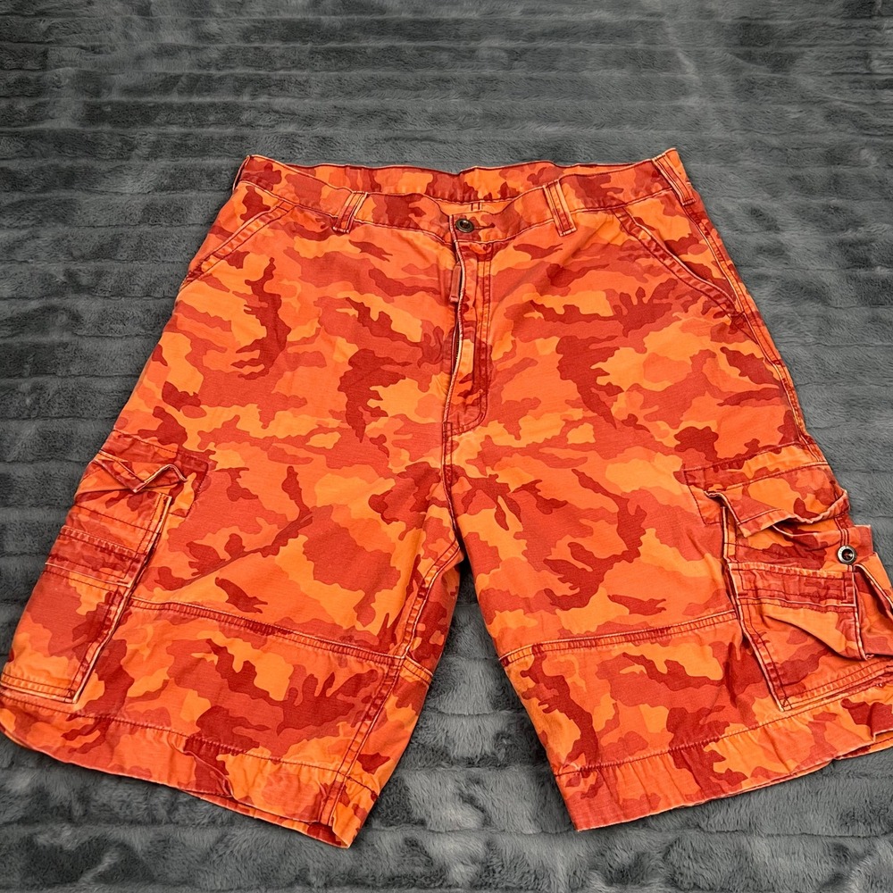 Levis Mens Orange Camo Cargo Shorts Size 40 Cotton Utility Streetwear Camouflage